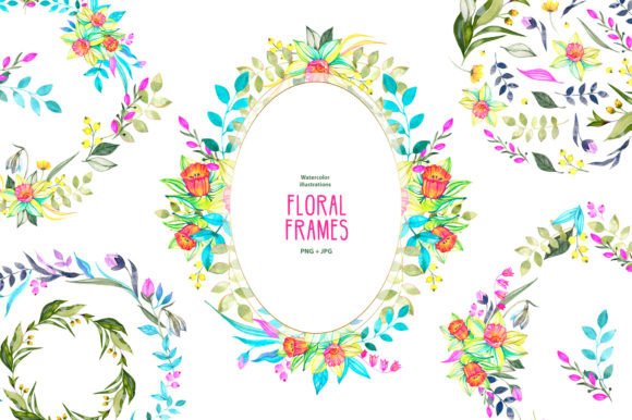 Bring Your Creative Projects to Life with 8 Watercolor Bright Floral Frames
