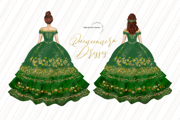 Green Floral Quinceañera Clipart for Creative Projects