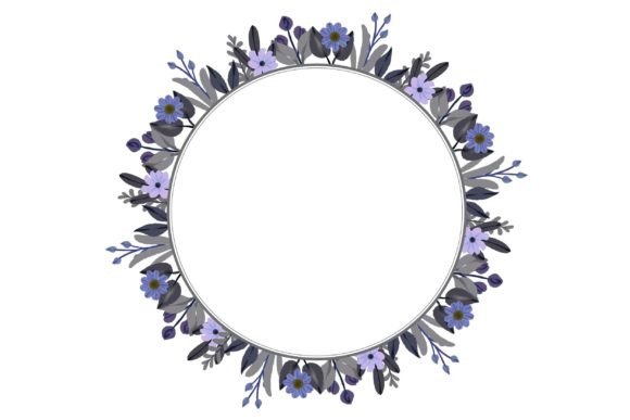 Grey Floral Circle Frame and Illustration