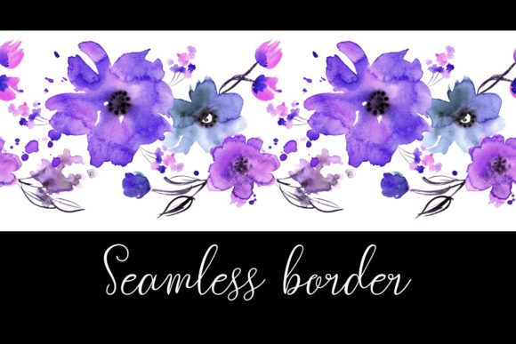 Horizontal Seamless Purple Floral Border: An Elegant Design Asset