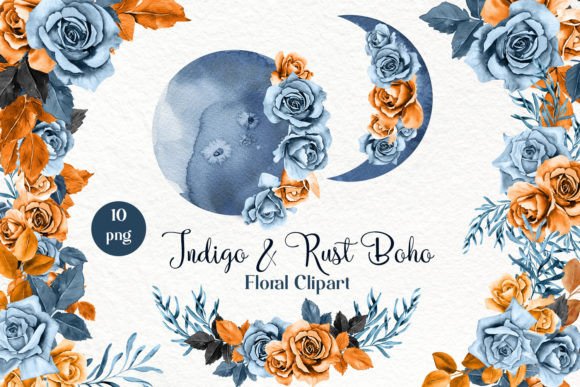 Indigo Rust Boho Floral Clipart: Your Vibrant Creative Toolkit