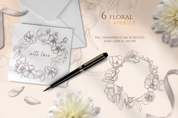 The Delicate World of Line Art Floral Wreaths: A Digital Design Asset