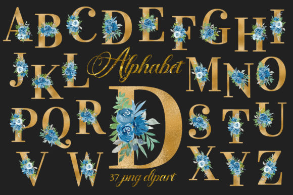 Unleash Creativity with Gold Indigo Floral Alphabet Numbers