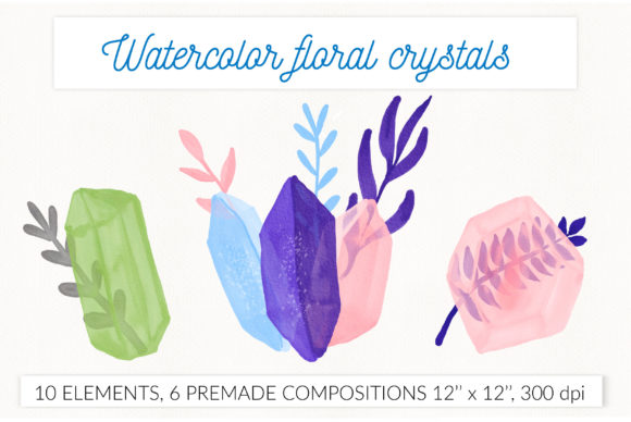 Unlock Creativity: The Ultimate Watercolor Floral Crystals Clipart Collection
