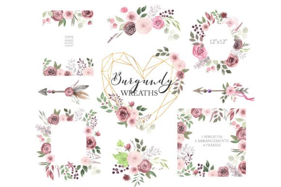Watercolor Burgundy Floral Wreaths: A Nature-Inspired Design Collection