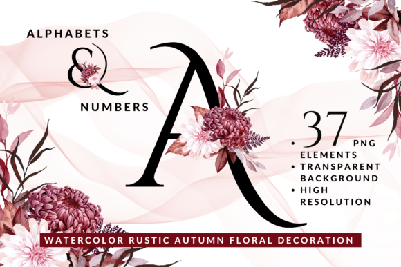 Watercolor Rustic Autumn Floral Alphabet & Number Collection